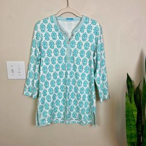 J McLaughlin Blue/Teal Coral Patterned Tunic - Medium